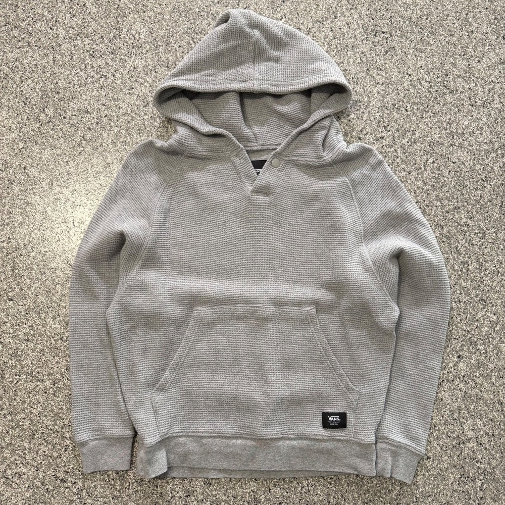 Vans Hoodie Womens M Grey Thermal Waffle Knit Pullover